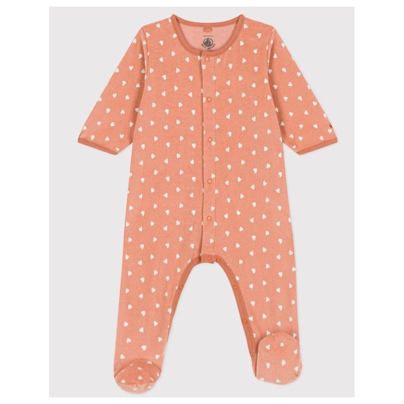 PETIT BATEAU Pyjama bébé cœur en velours, Sienna/Marshmallow