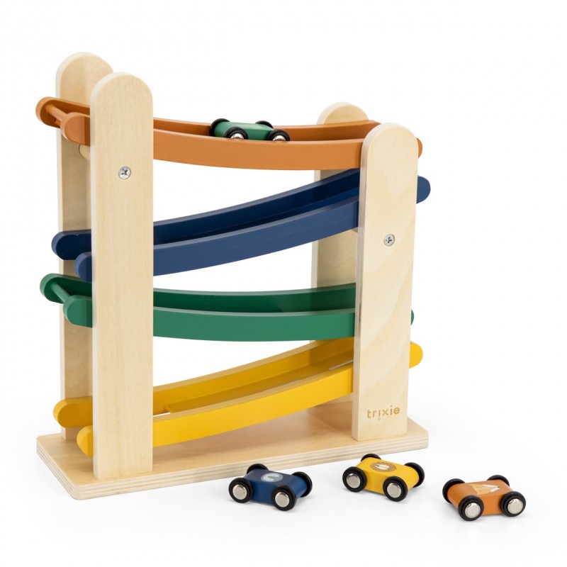 TRIXIE Rampe de course en bois avec 4 voitures