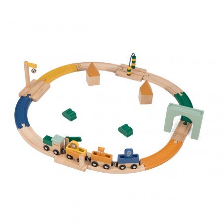 Train En Bois Jouet Pour Enfants - Ensemble 110x21x67 Cm, Avec Rails, Locomotives, Certificats CE/EN71