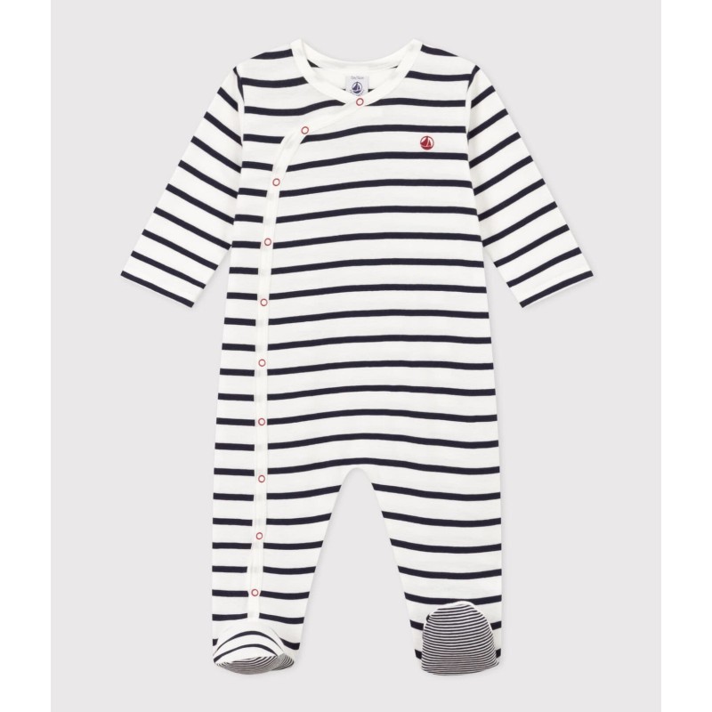 PETIT BATEAU Pyjama en coton, rayé blanc-bleu