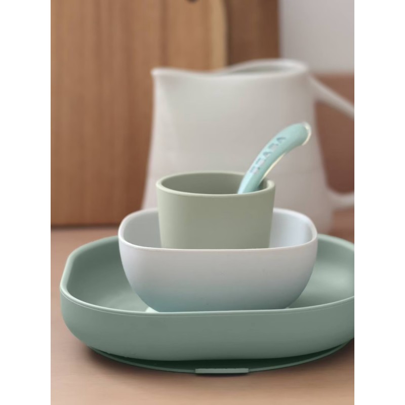 BEABA Coffret repas silicone avec ventouse vert sauge