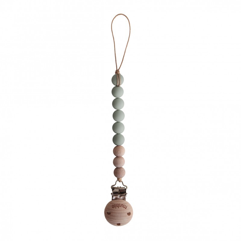 MUSHIE Attache-tétine bois, sage/wood