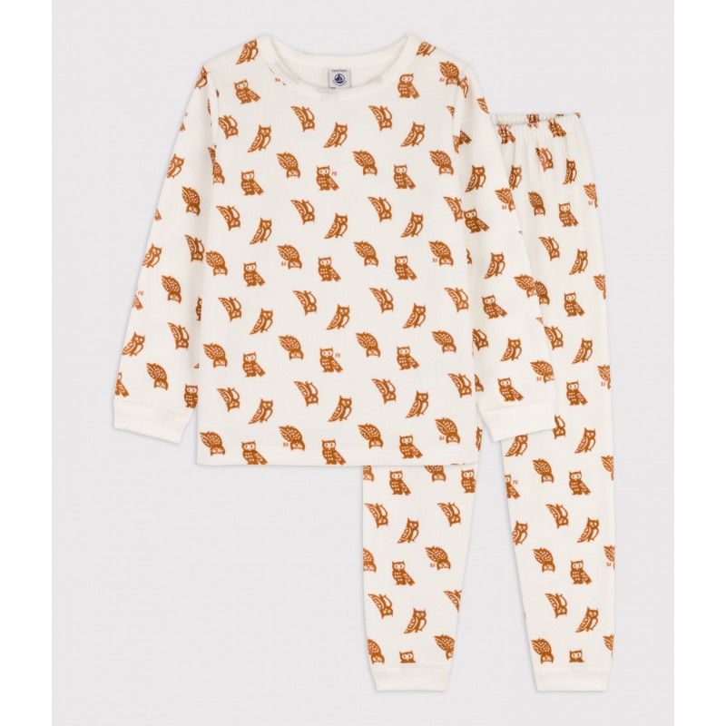 PETIT BATEAU Pyjama hibou, blanc MARSHMALLOW/ ECUREUIL